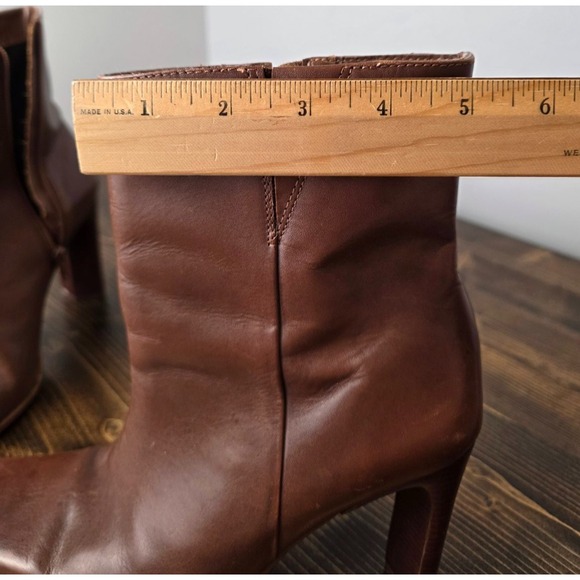 Vintage Bruno Valenti Boots 90s Size 10 Brown Leather Square Toe Shoes Heels - Picture 8 of 16